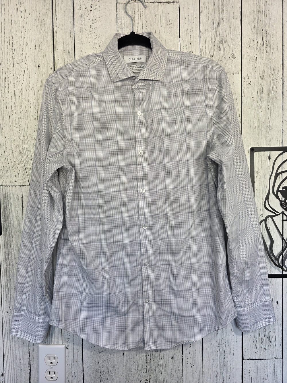Calvin Klein Men's Performance Wrinkle Free Check Dress Shirt 14.5 32/33 Small